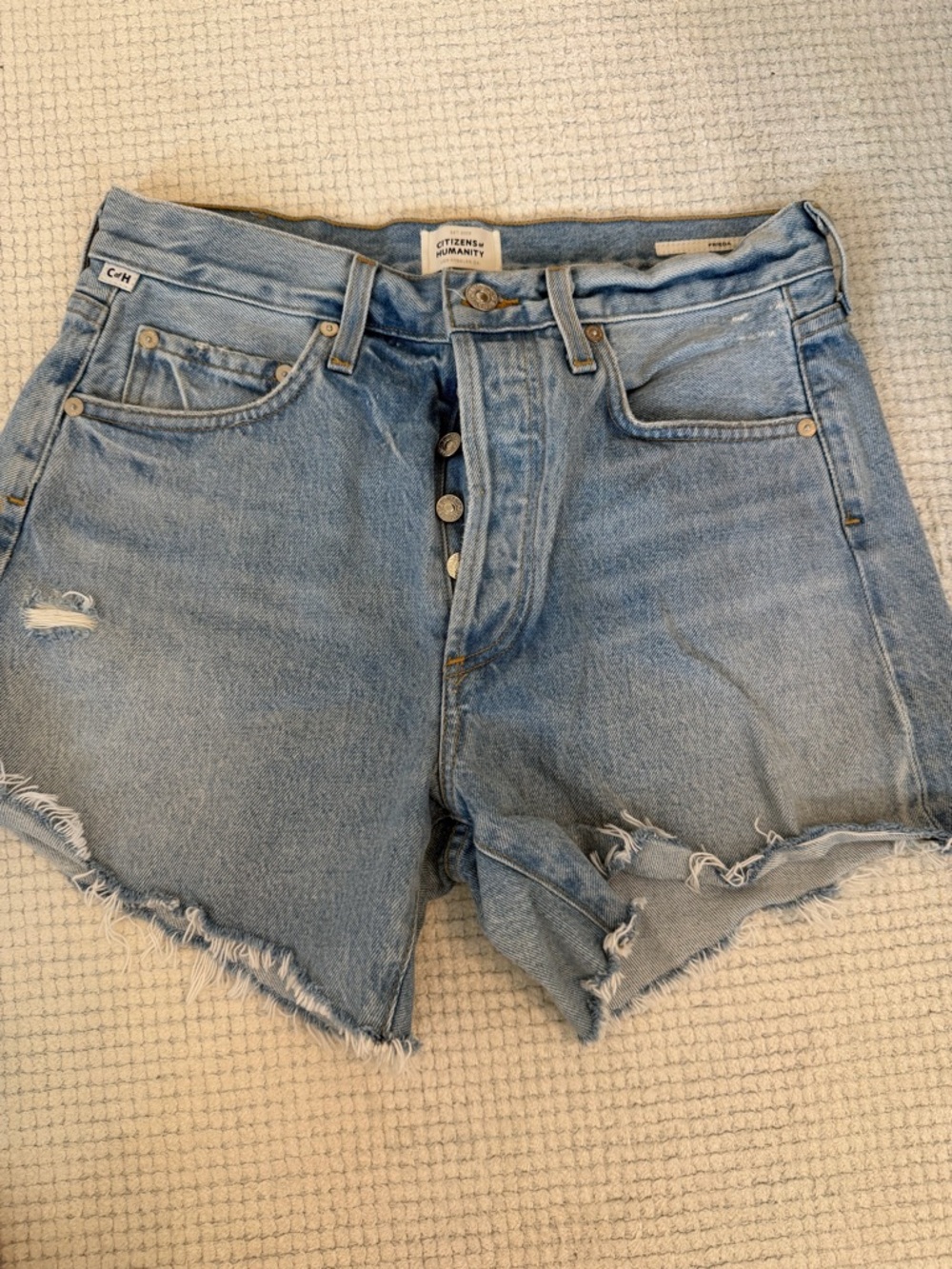 Citizens of Humanity Frieda Light Blue High-Rise Distressed Denim Shorts
